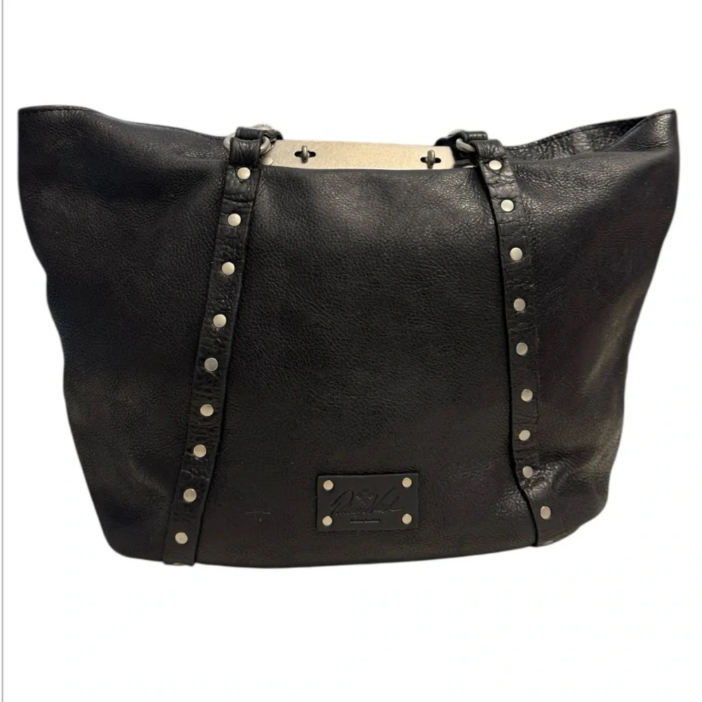 Patricia Nash Benvenuto Black Leather Studded Tote Bag
